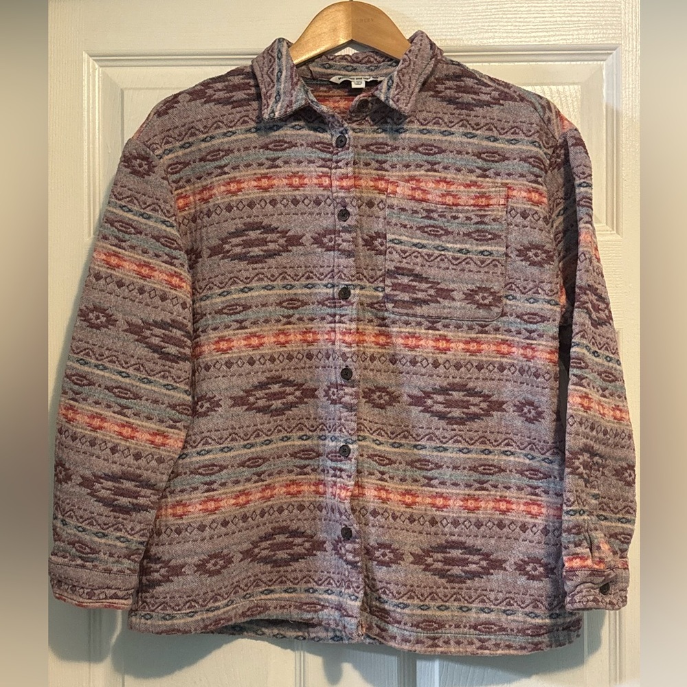 Mountain & Isles Womens Flannel Shirt Jacket Southwestern Aztec Print Shacket L